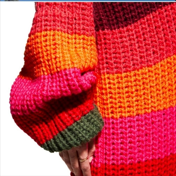 M/L Farm Rio Rainbow Midi Stripes Cardigan - Picture 10 of 12